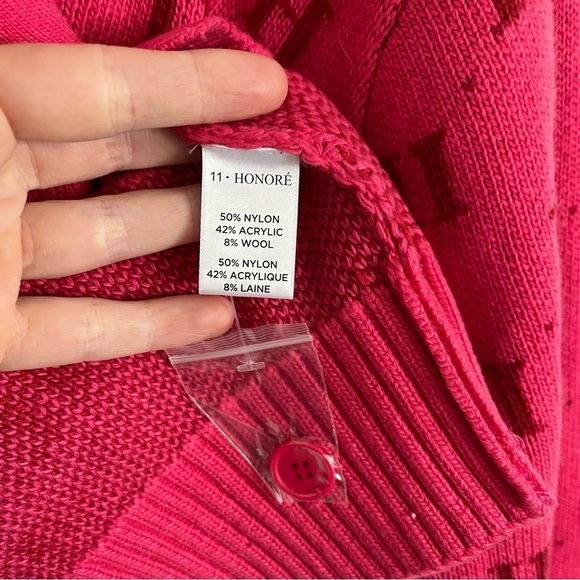 11 HONORE Angie Jacquard Monogram Cardigan Drop-Shoulder Sweater - Picture 10 of 11